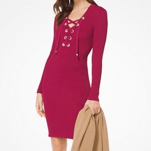 Michael Kore Ribbed Lace up Dress